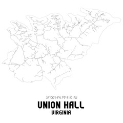 Union Hall Virginia. US street map with black and white lines.