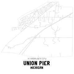 Union Pier Michigan. US street map with black and white lines.