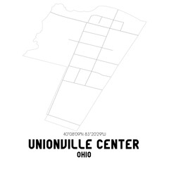Unionville Center Ohio. US street map with black and white lines.