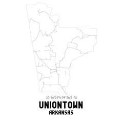 Uniontown Arkansas. US street map with black and white lines.