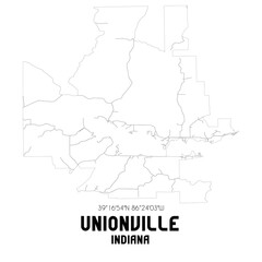 Unionville Indiana. US street map with black and white lines.
