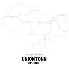 Uniontown Missouri. US street map with black and white lines.