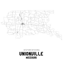 Unionville Missouri. US street map with black and white lines.