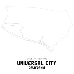 Universal City California. US street map with black and white lines.