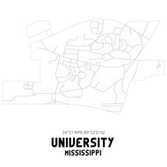 University Mississippi. US street map with black and white lines.