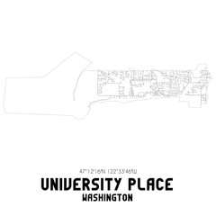 University Place Washington. US street map with black and white lines.