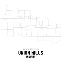 Union Mills Indiana. US street map with black and white lines.