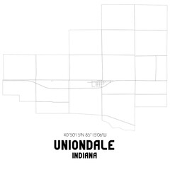 Uniondale Indiana. US street map with black and white lines.