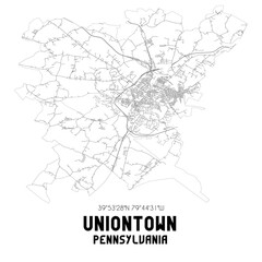 Uniontown Pennsylvania. US street map with black and white lines.