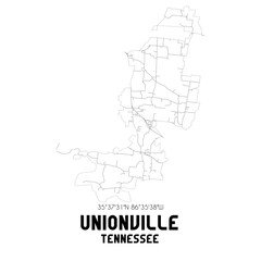 Unionville Tennessee. US street map with black and white lines.