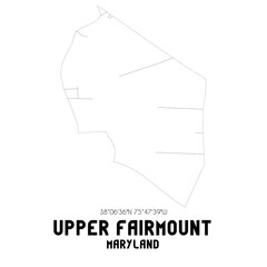 Upper Fairmount Maryland. US street map with black and white lines.