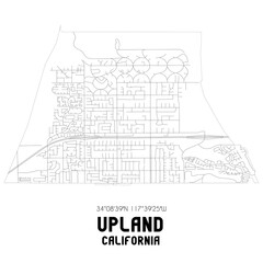 Upland California. US street map with black and white lines.