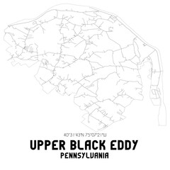 Upper Black Eddy Pennsylvania. US street map with black and white lines.