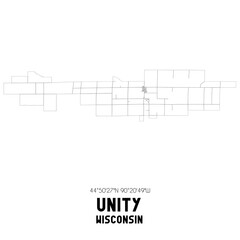 Unity Wisconsin. US street map with black and white lines.