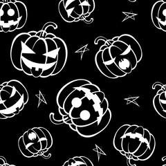 Vector. Seamless repeating pattern of cartoon pumpkin. Thanksgiving, Halloween concept. Seasonal print for textiles, holiday background, gift wrapping, invitations. Autumn concept, plant compositions.