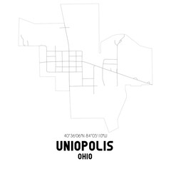 Uniopolis Ohio. US street map with black and white lines.