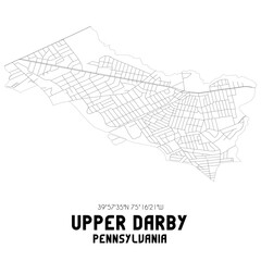 Upper Darby Pennsylvania. US street map with black and white lines.