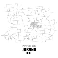 Urbana Ohio. US street map with black and white lines.