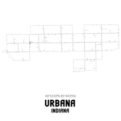 Urbana Indiana. US street map with black and white lines.