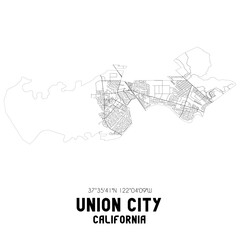Union City California. US street map with black and white lines.