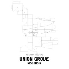 Union Grove Wisconsin. US street map with black and white lines.