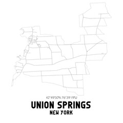 Union Springs New York. US street map with black and white lines.