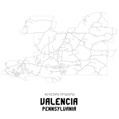 Valencia Pennsylvania. US street map with black and white lines.