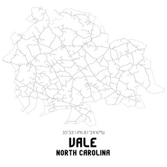 Vale North Carolina. US street map with black and white lines.