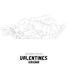 Valentines Virginia. US street map with black and white lines.