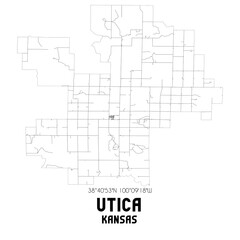 Utica Kansas. US street map with black and white lines.