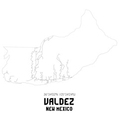 Valdez New Mexico. US street map with black and white lines.