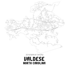Valdese North Carolina. US street map with black and white lines.