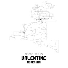 Valentine Nebraska. US street map with black and white lines.