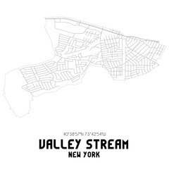 Valley Stream New York. US street map with black and white lines.