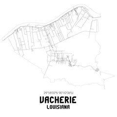 Vacherie Louisiana. US street map with black and white lines.