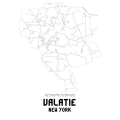 Valatie New York. US street map with black and white lines.