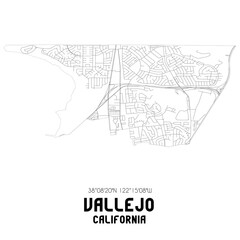 Vallejo California. US street map with black and white lines.