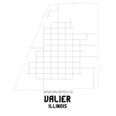 Valier Illinois. US street map with black and white lines.