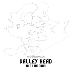 Valley Head West Virginia. US street map with black and white lines.