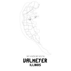 Valmeyer Illinois. US street map with black and white lines.