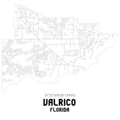 Valrico Florida. US street map with black and white lines.