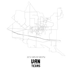 Van Texas. US street map with black and white lines.