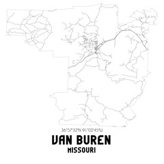 Van Buren Missouri. US street map with black and white lines.