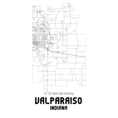 Valparaiso Indiana. US street map with black and white lines.