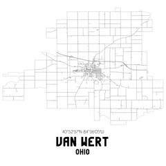Van Wert Ohio. US street map with black and white lines.