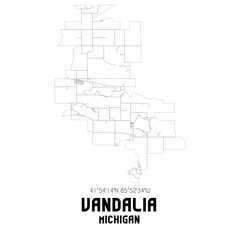 Vandalia Michigan. US street map with black and white lines.