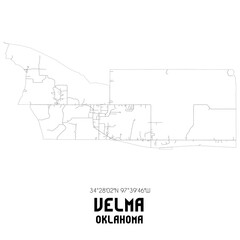 Velma Oklahoma. US street map with black and white lines.