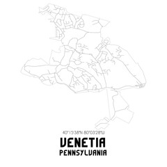 Venetia Pennsylvania. US street map with black and white lines.