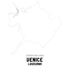 Venice Louisiana. US street map with black and white lines.