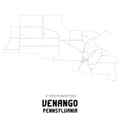 Venango Pennsylvania. US street map with black and white lines.